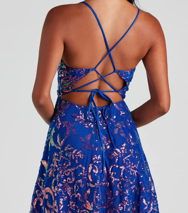 Sleeveless Sequin Party Dress Blue