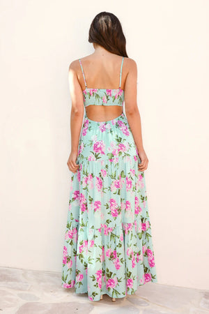 Wildflower Whimsy Satin Maxi Dress Green