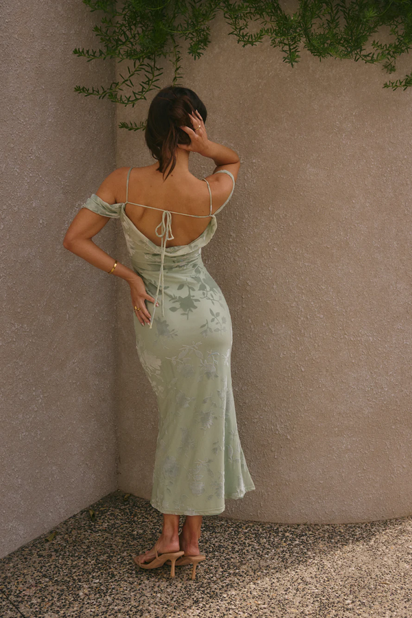 Good Fun Off Shoulder Maxi Dress Green