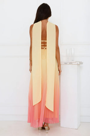 Sunset Magic Strapless Pleated Maxi Dress Yellow
