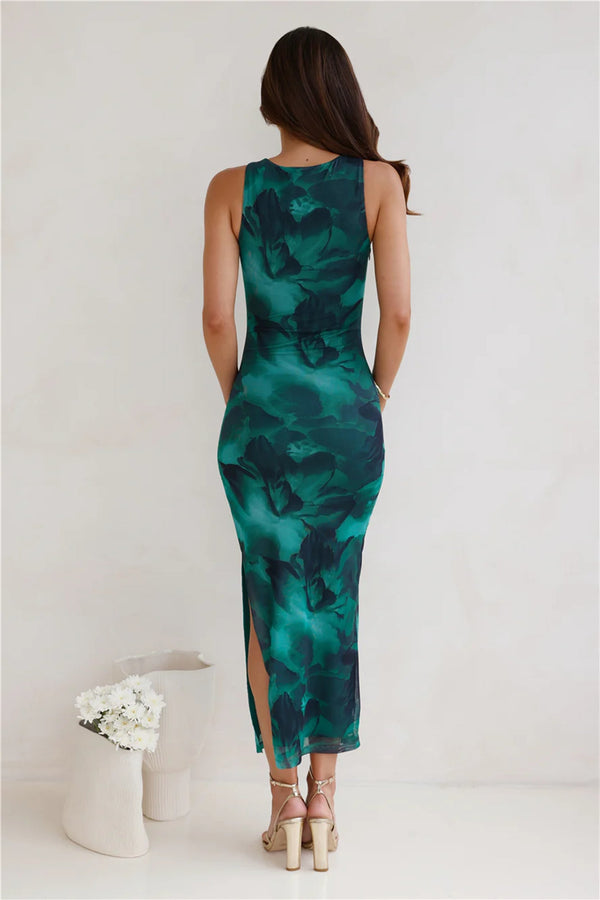 For The Party Mesh Maxi Dress Green