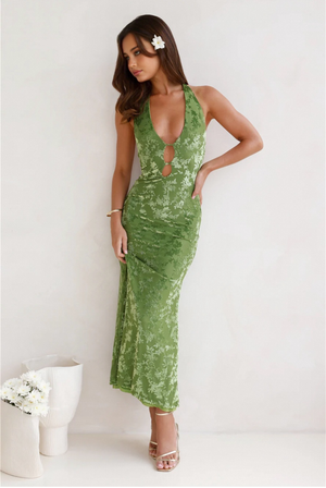 Magical Ivy Halter Maxi Dress Green