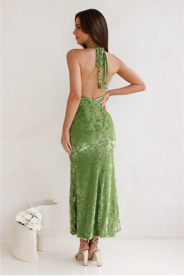 Magical Ivy Halter Maxi Dress Green