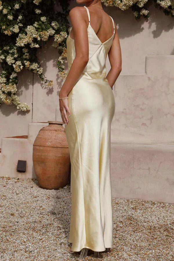 Sexy Backless Fishtail Maxi Dress Yellow
