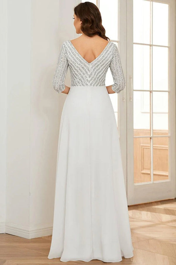 Sexy V Neck A-Line Sequin Evening Maxi Dresses