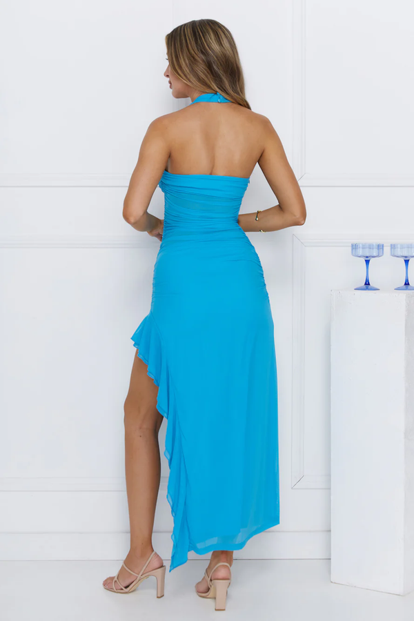 Sophisticated Spark Halter Mesh Midi Dress