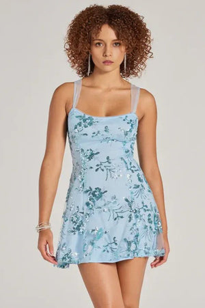 Pretty Elegance Tulle Lace-Up Floral Sequin Mini Dress