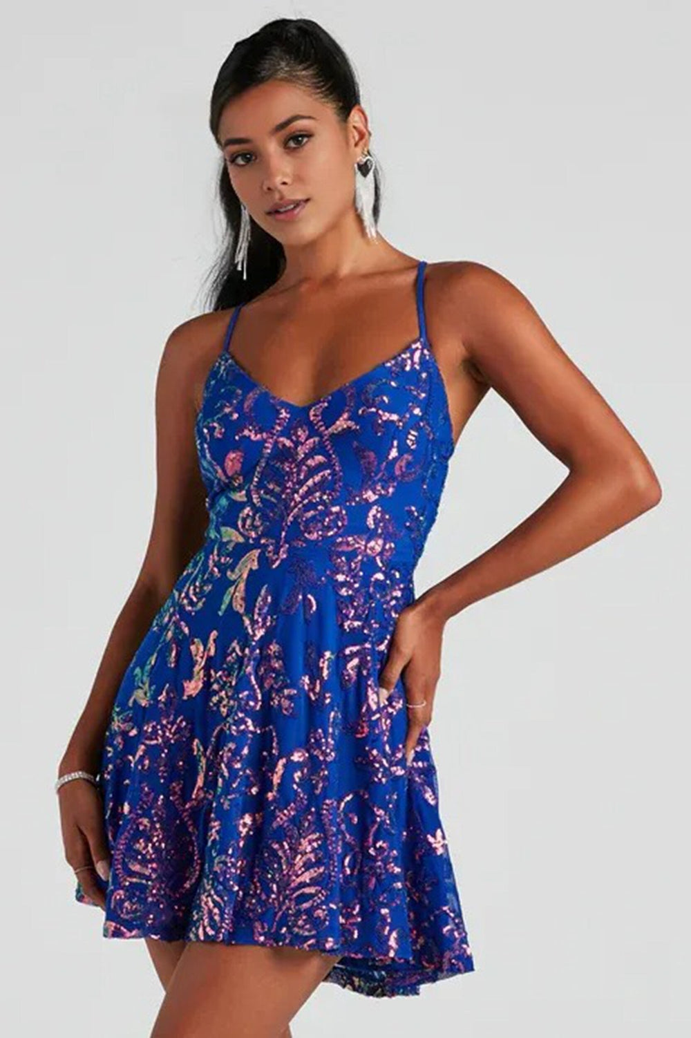 Sleeveless Sequin Party Dress Blue