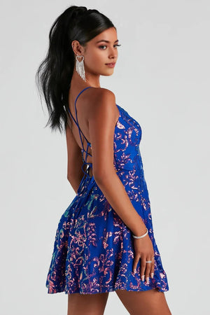Sleeveless Sequin Party Dress Blue