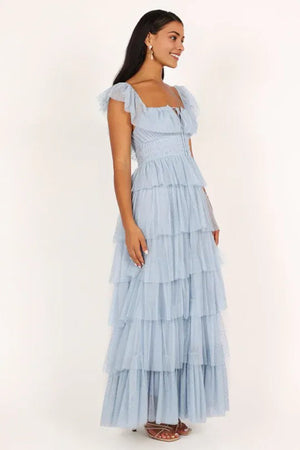 Tulle ruffles Maxi Dress Blue