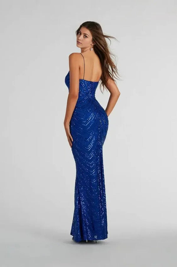 V-Neck Mermaid Sequin Long Formal Maxi Dress