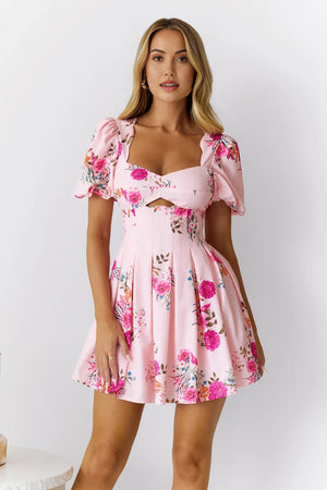 Floral Queen Short Sleeve Mini Dress Pink