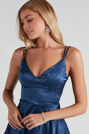 Floral Jacquard Party Dress Navy