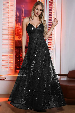 Graceful Cross Back A Line Shimmer Tulle Evening Maxi Dresses