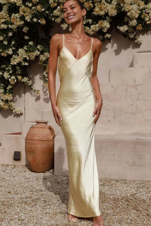 Sexy Backless Fishtail Maxi Dress Yellow