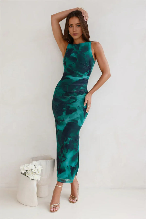 For The Party Mesh Maxi Dress Green