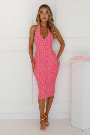 Sassy Socialite Halter Midi Dress
