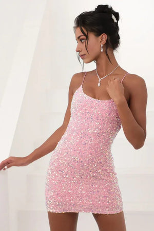 Iridescent Sequin Bodycon Mini Dress Pink