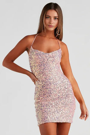 Party Glam Sequin Mini Dress Pink