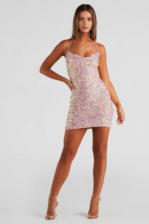 Party Glam Sequin Mini Dress Pink