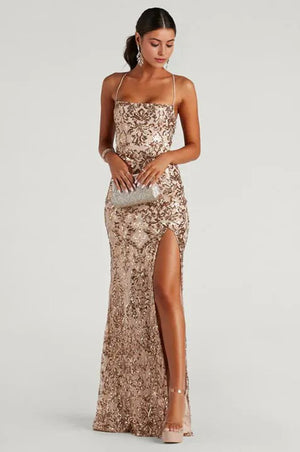 Formal Sequin Mermaid Maxi Dress Gold