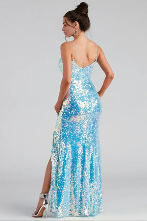 Sequin A-Line Formal Maxi Dress Blue