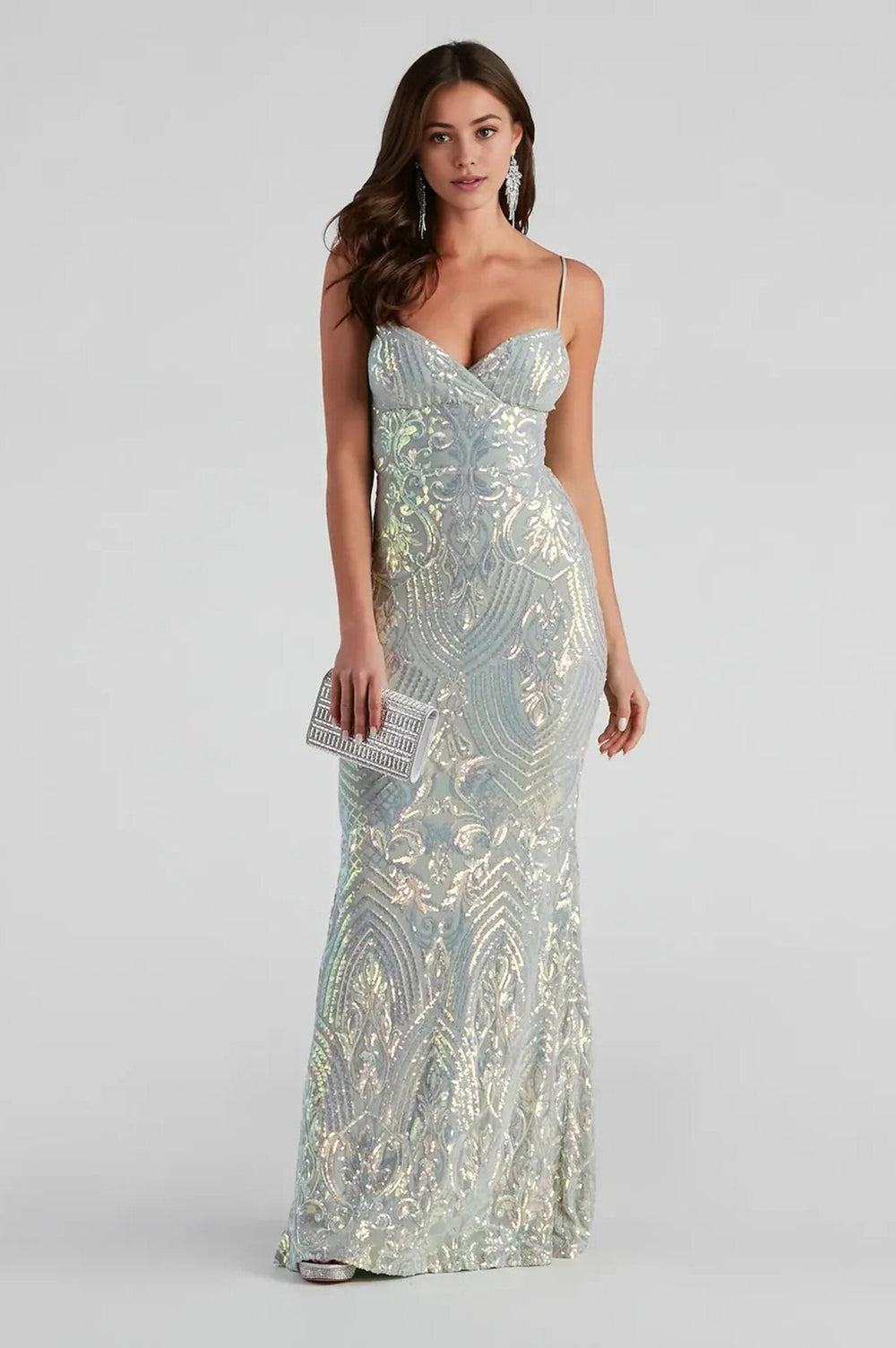 Sequin Slim-Fit Formal Maxi Dress Sage