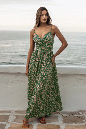 Paisley Print Twisted Maxi Dress Green