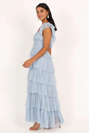 Tulle ruffles Maxi Dress Blue