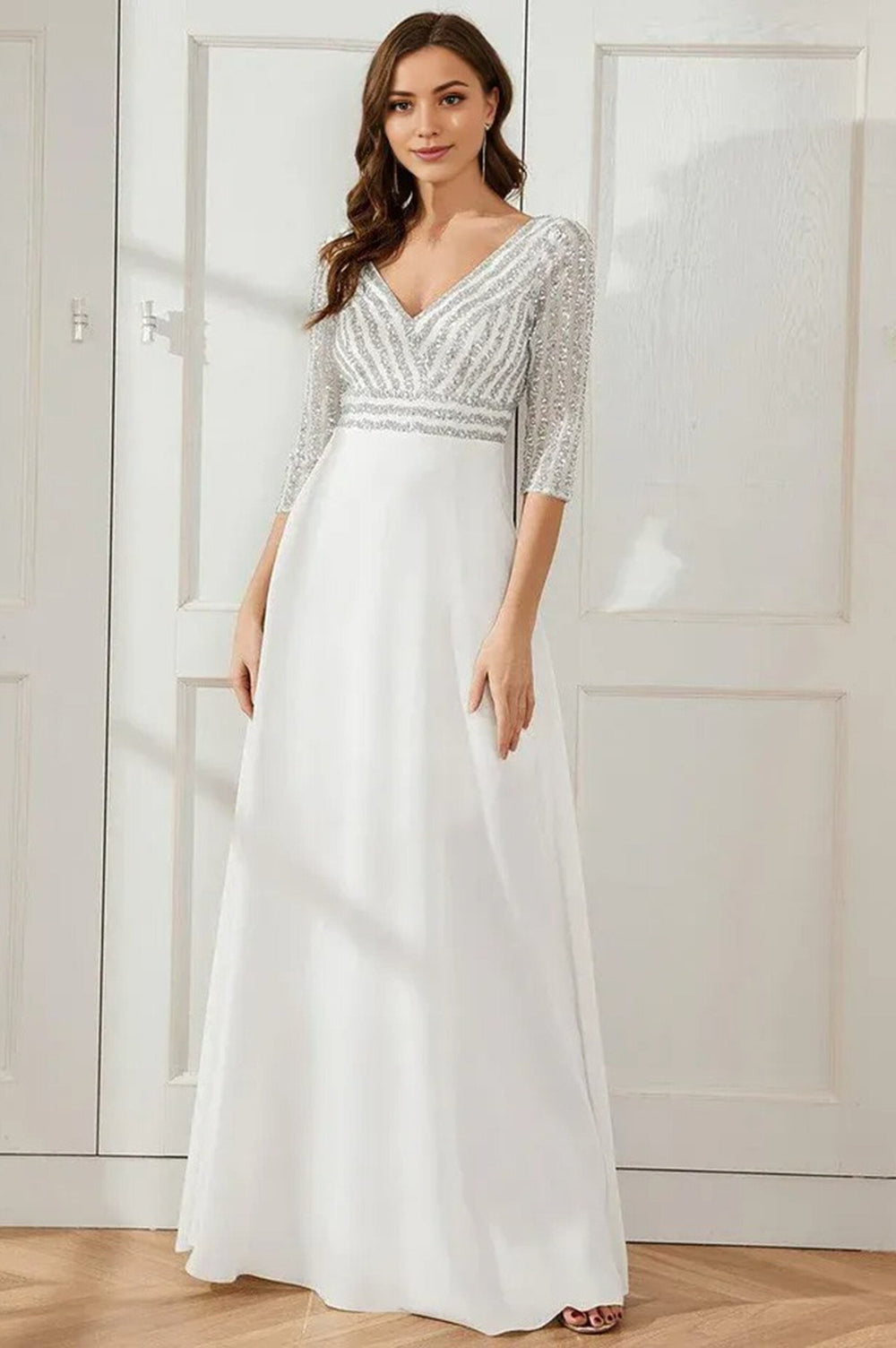 Sexy V Neck A-Line Sequin Evening Maxi Dresses