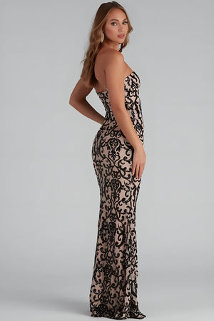 Jasmine One-Shoulder Sequin Mermaid Maxi Dress Black