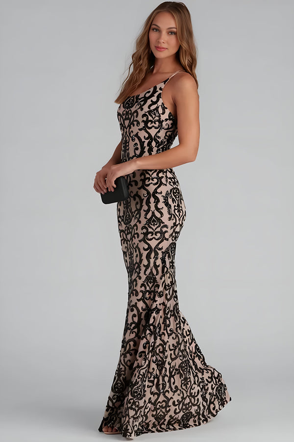 Jasmine One-Shoulder Sequin Mermaid Maxi Dress Black