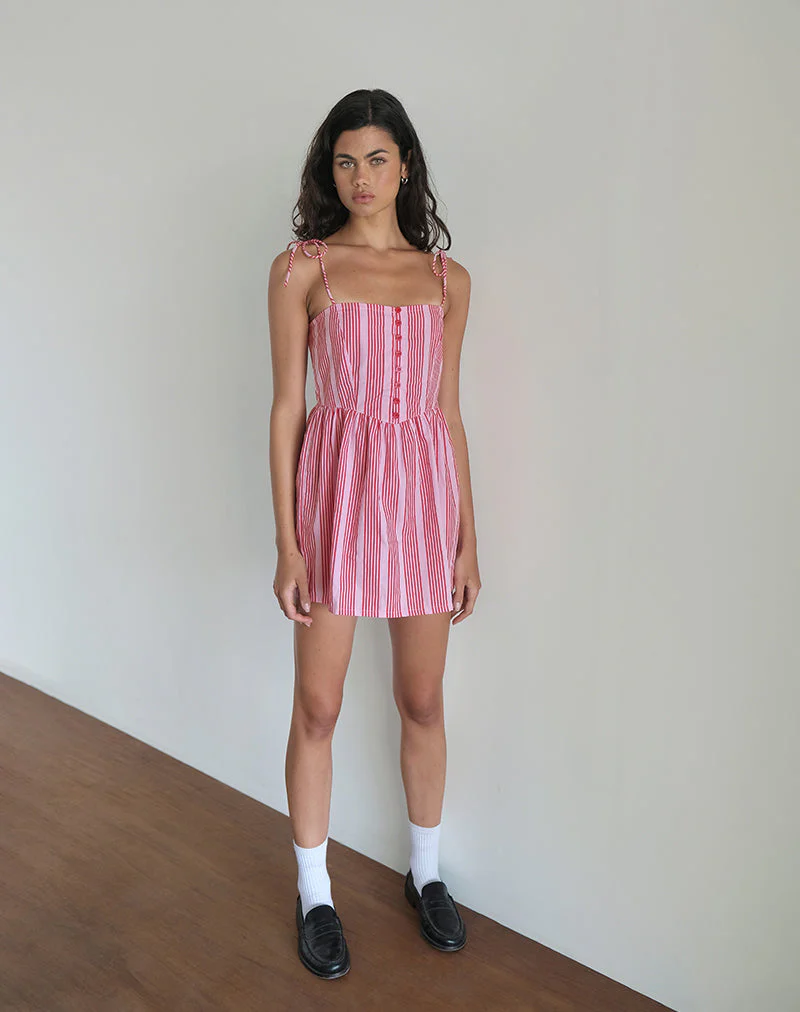 Kesyani Mini Dress in Vertical Pink Stripe