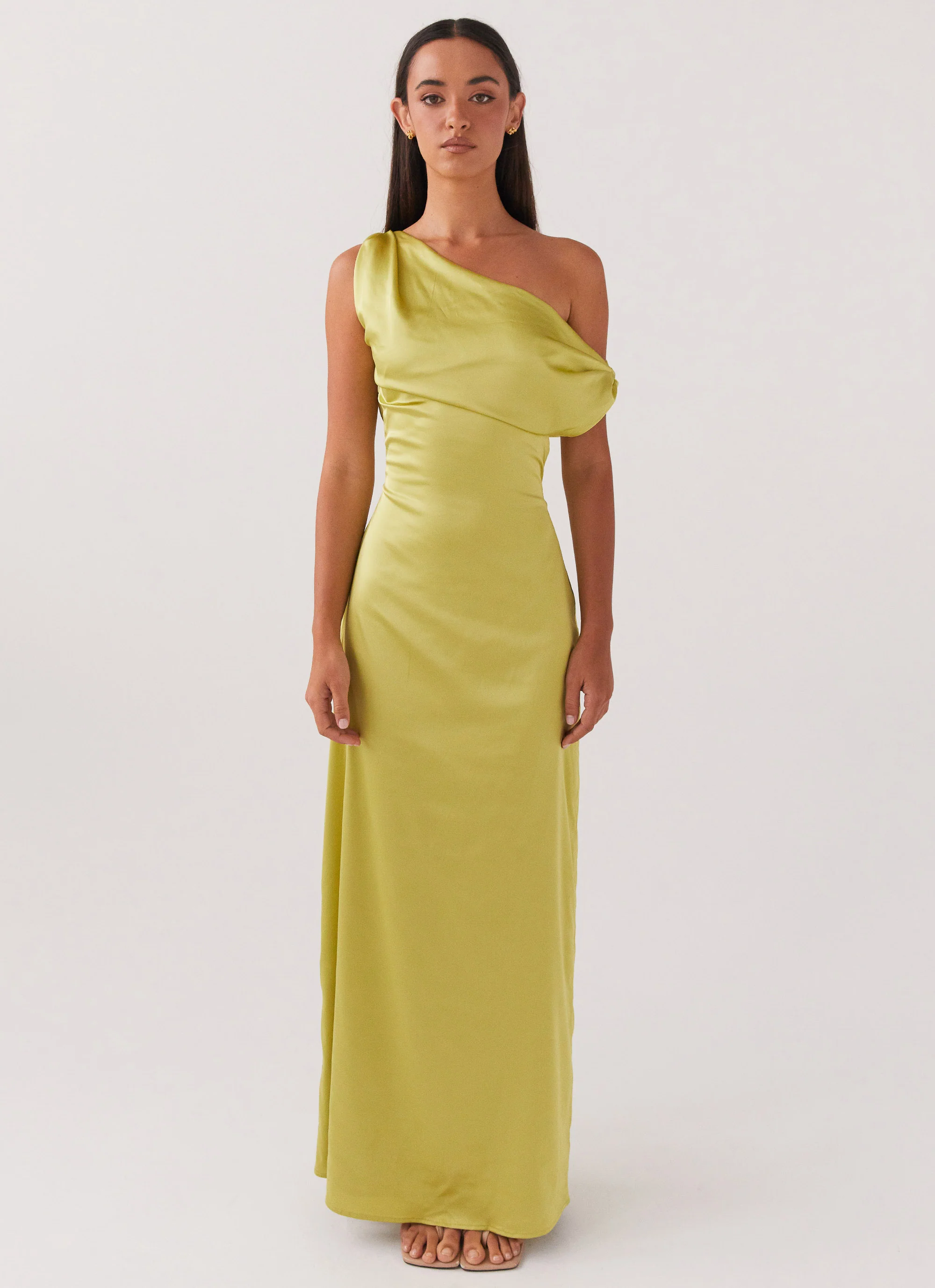 MESHKI Heart Of Glass Satin Maxi Dress - Chartreuse