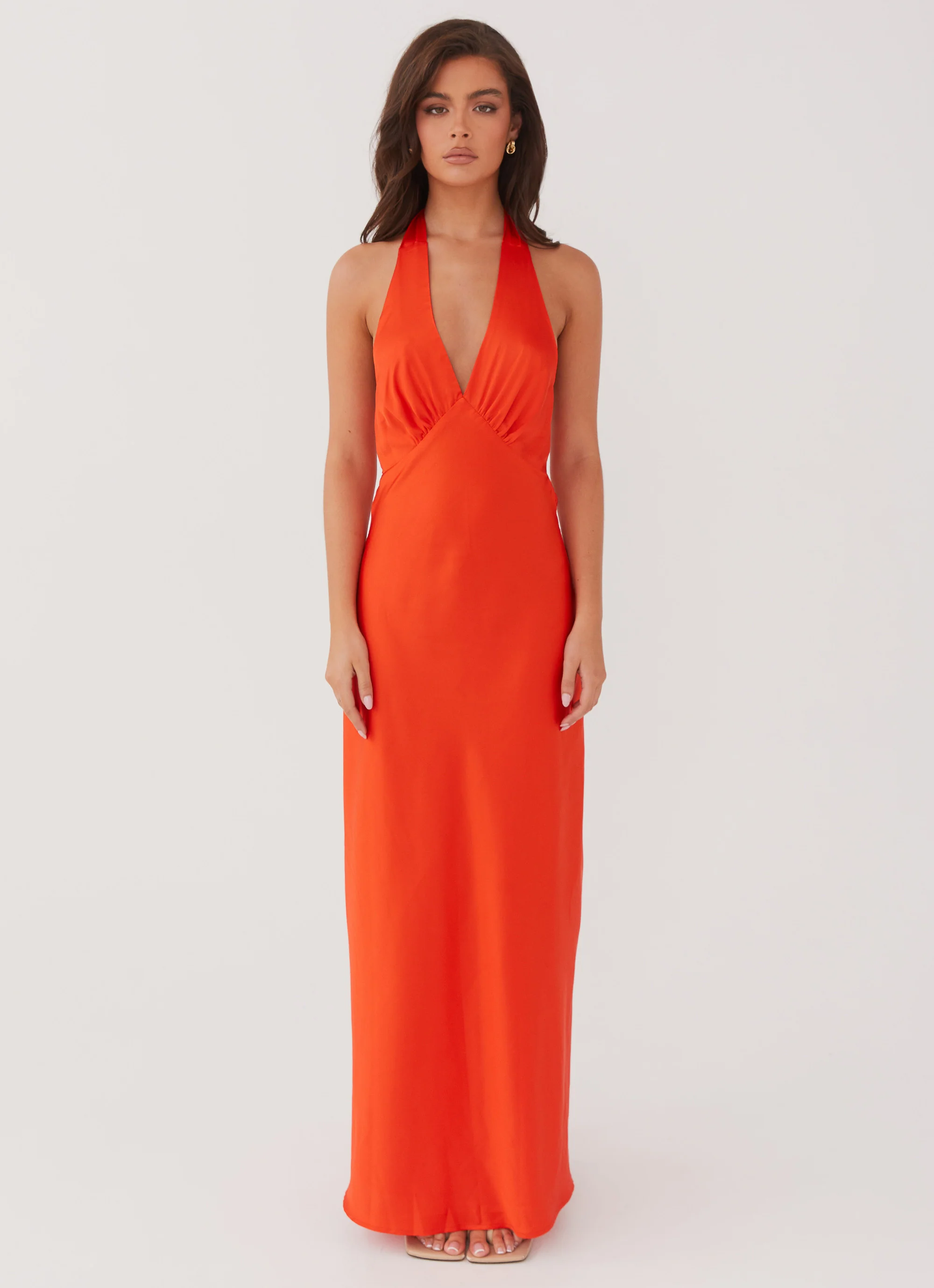 MESHKI Heavy Hearted Satin Maxi Dress - Sunset