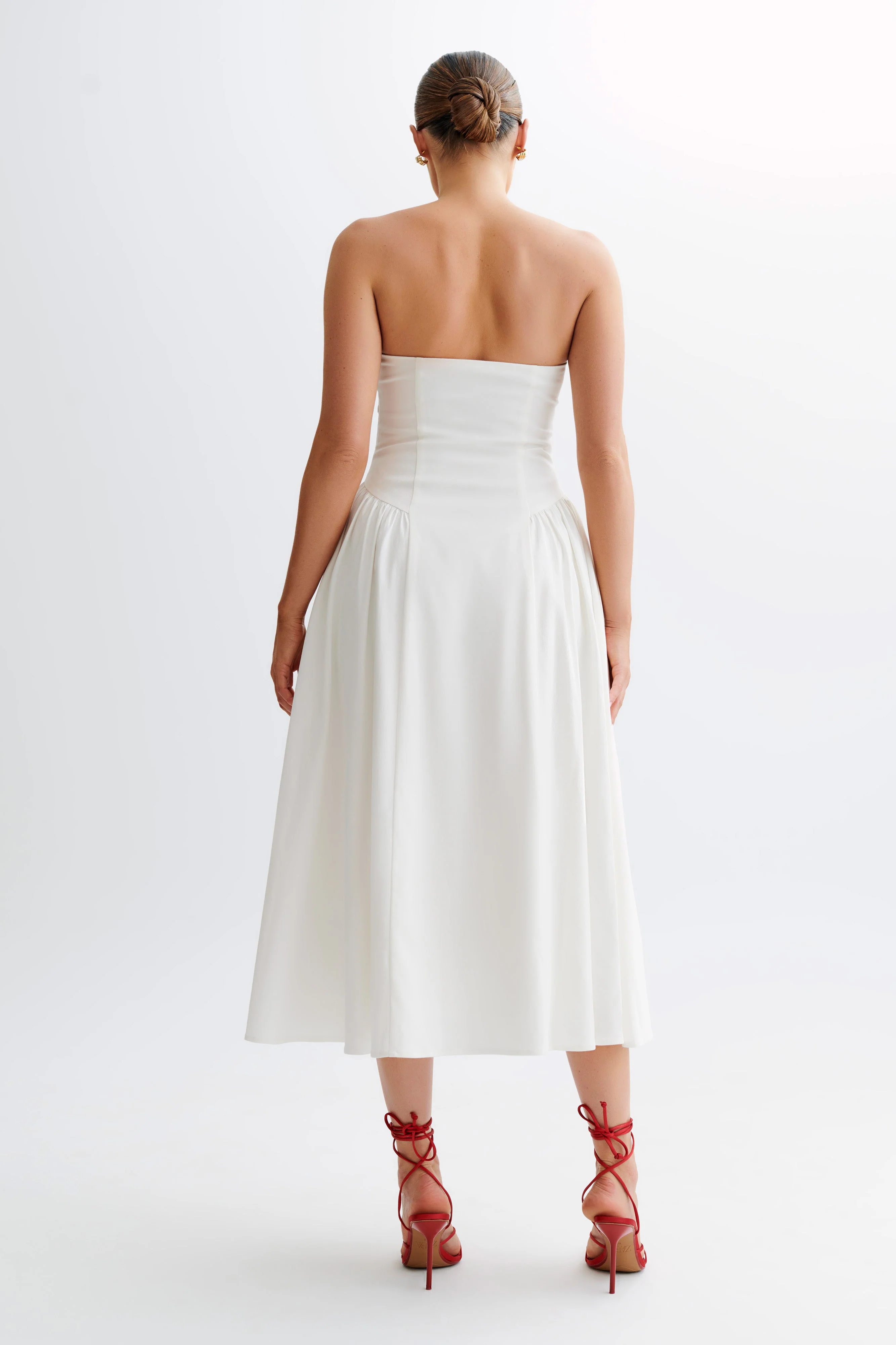 MESHKI Carmele Cotton Gathered Midi Dress - White