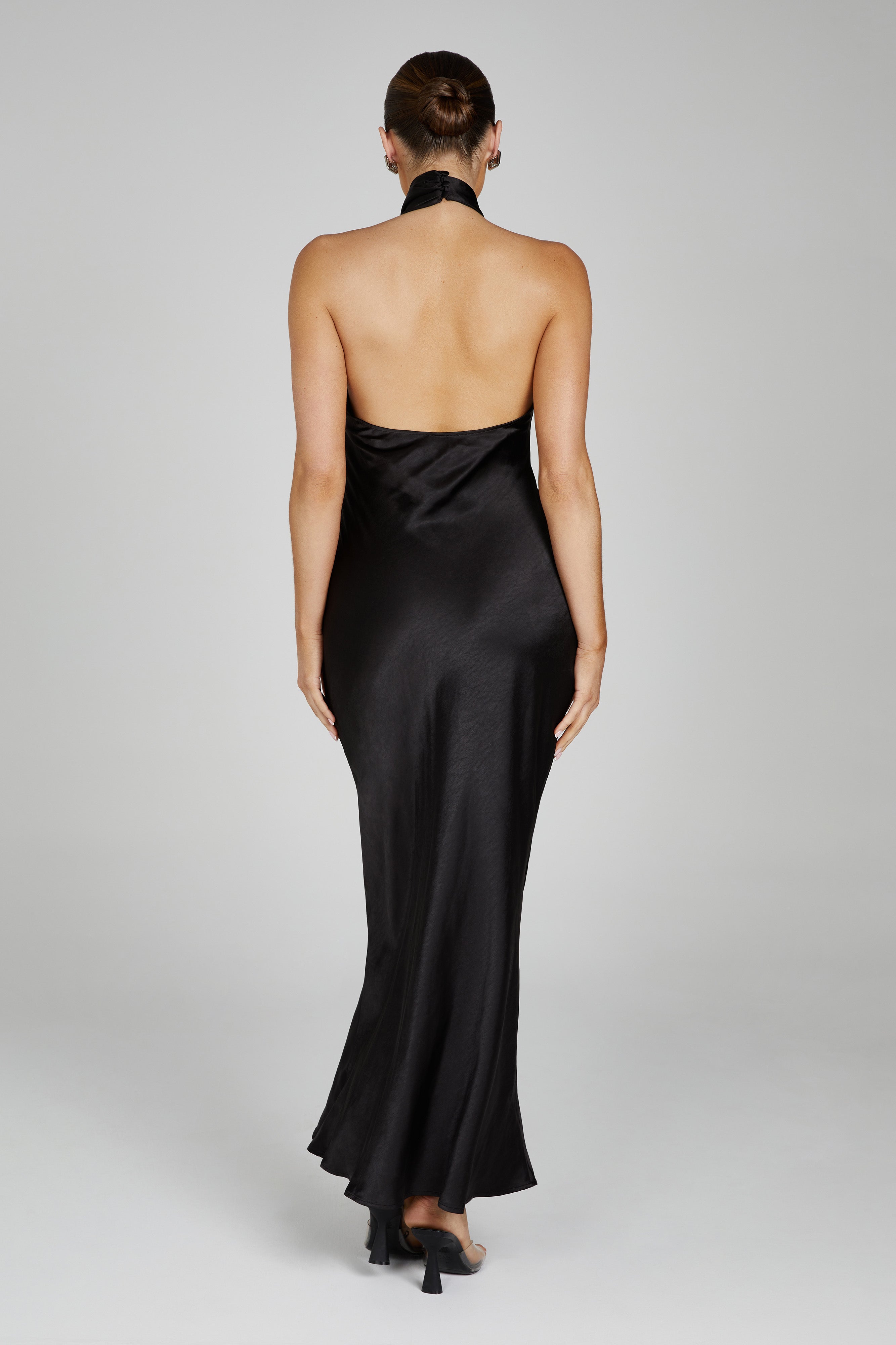 MESHKI Laura Halter Satin Gown - Black