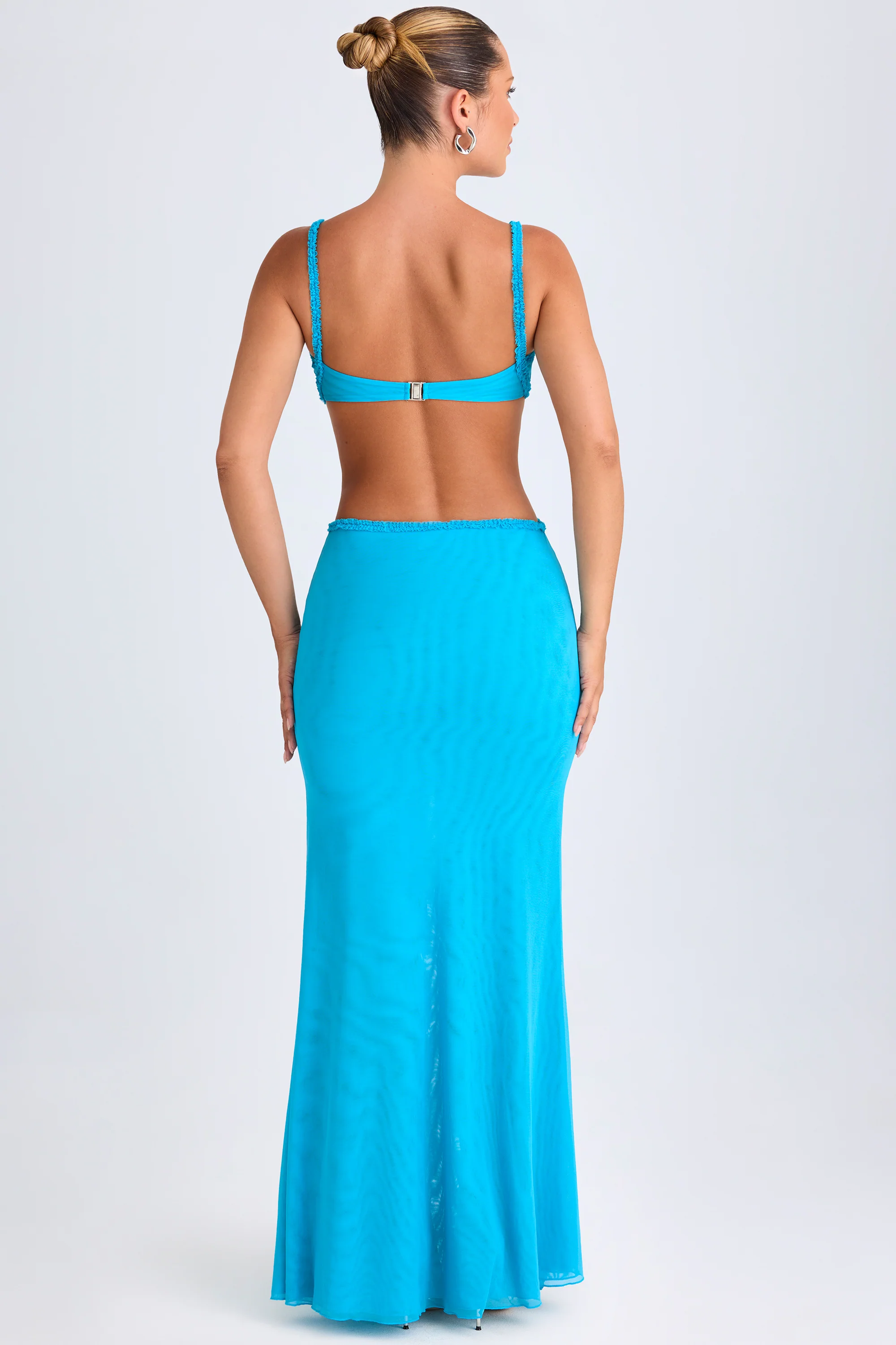 Ruffle-Appliquﾨﾦ Cut-Out Maxi Dress in Aqua Blue