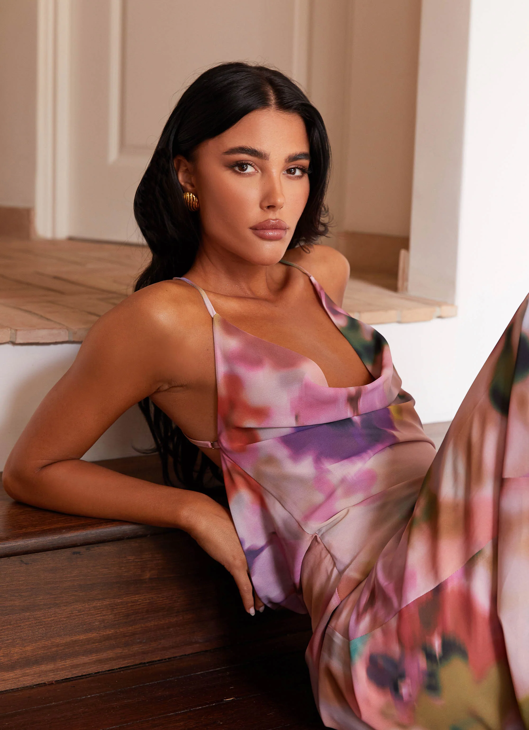 MESHKI Abigail Cowl Maxi Dress - Mystic Meadow